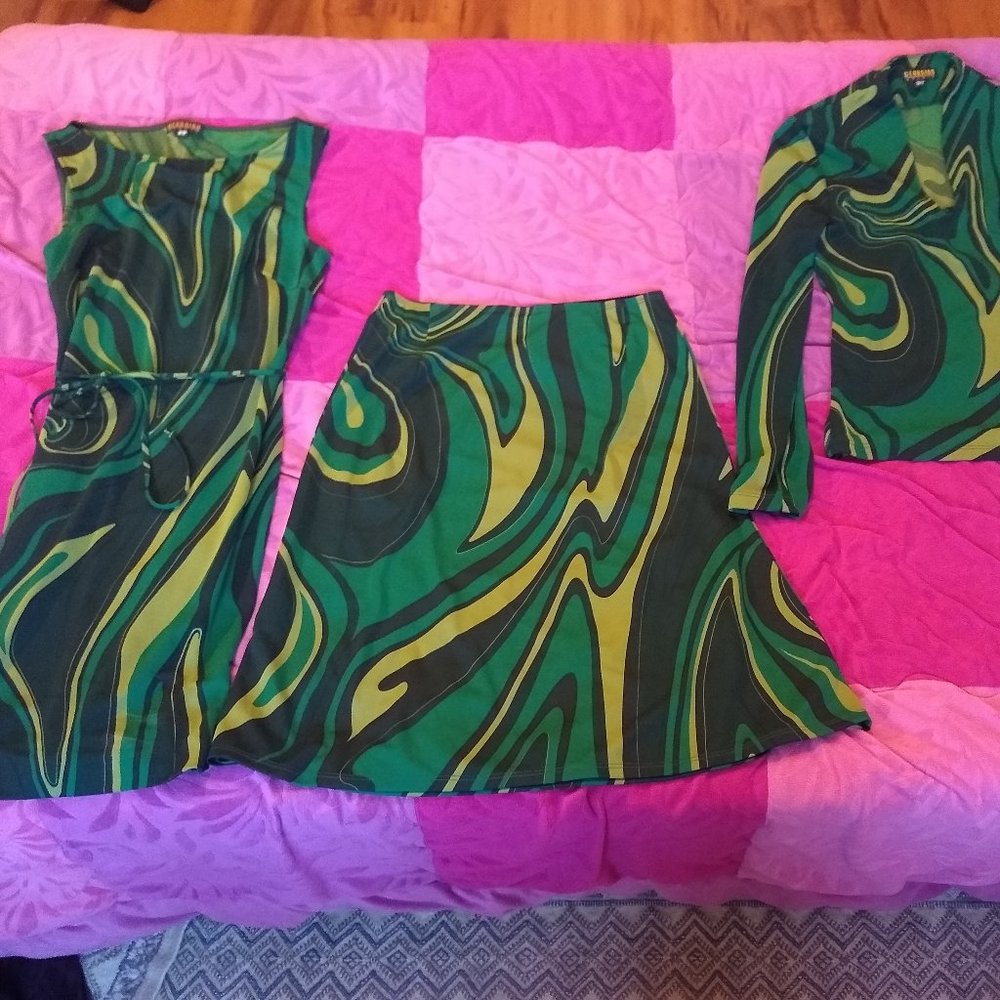 Matching Green 60s Style Dress, Shirt, and Skirt
